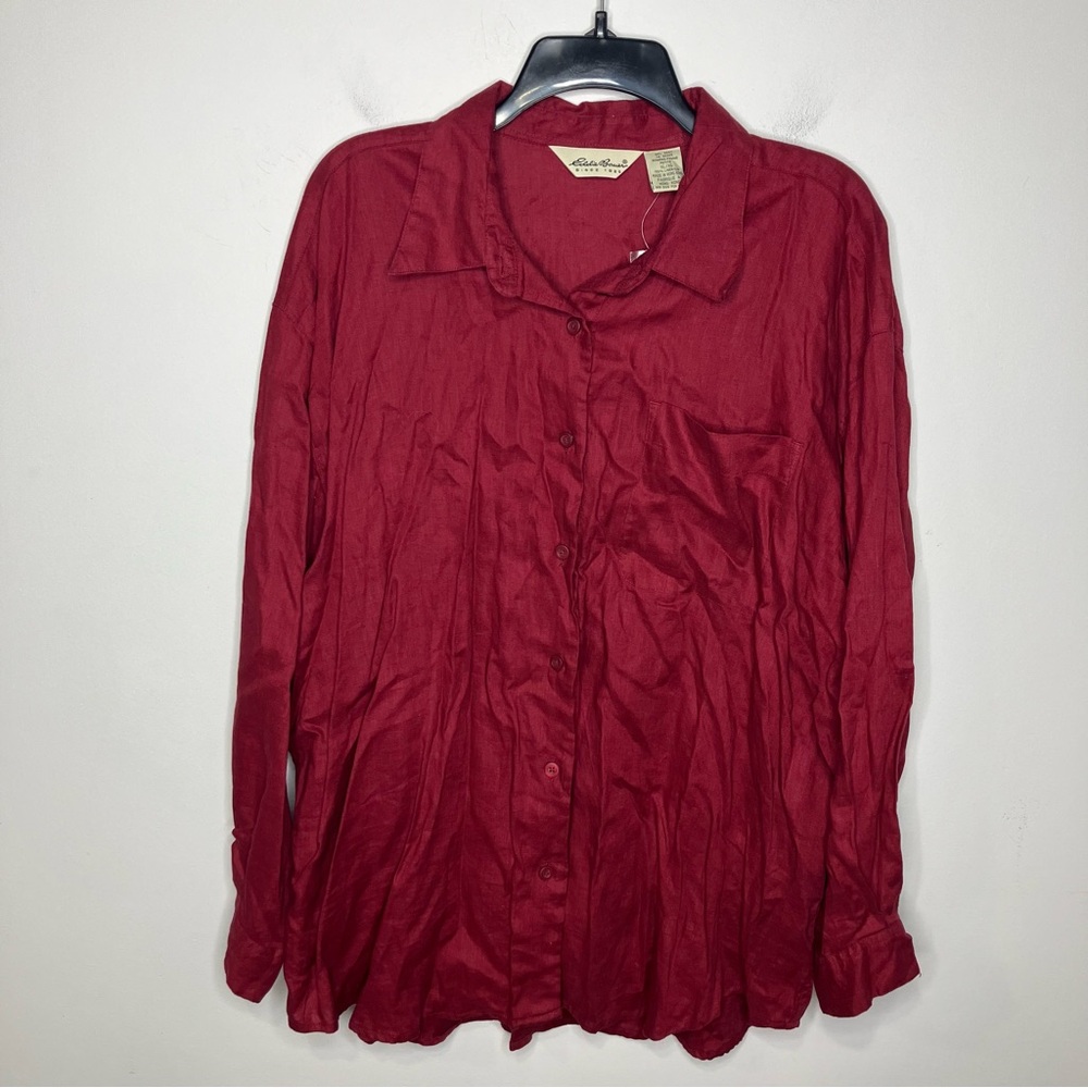 Eddie Bauer raspberry pink 100% linen button down shirt‎ women’s size XL Petite